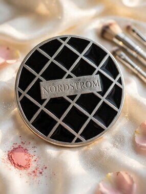 Nordstrom Vintage Mirror Black Enamel Quilted Round New Never Used Rare Gift HTF